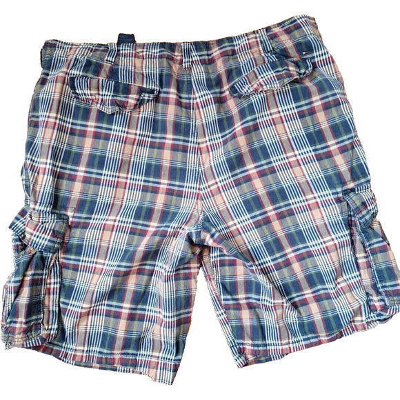 Y2k Tommy Hilfiger Fall Plaid Cargo Shorts 100% Cotton Men Size 40 Preppy Dad - Picture 5 of 6
